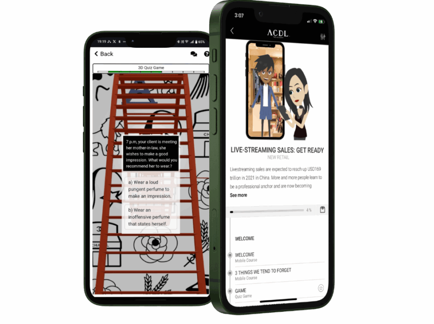STHRIVE soft skills library shown on mobile devices with ready-to-use learning content designed to keep teams engaged.